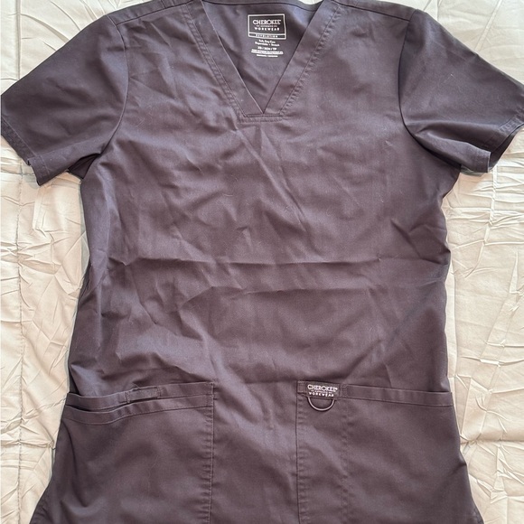 Cherokee Workwear Tops - Women’s Cherokee Workwear Revolution Charcoal Grey Scrub Top - XS